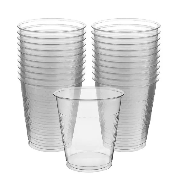 Empty plastic cups for parties